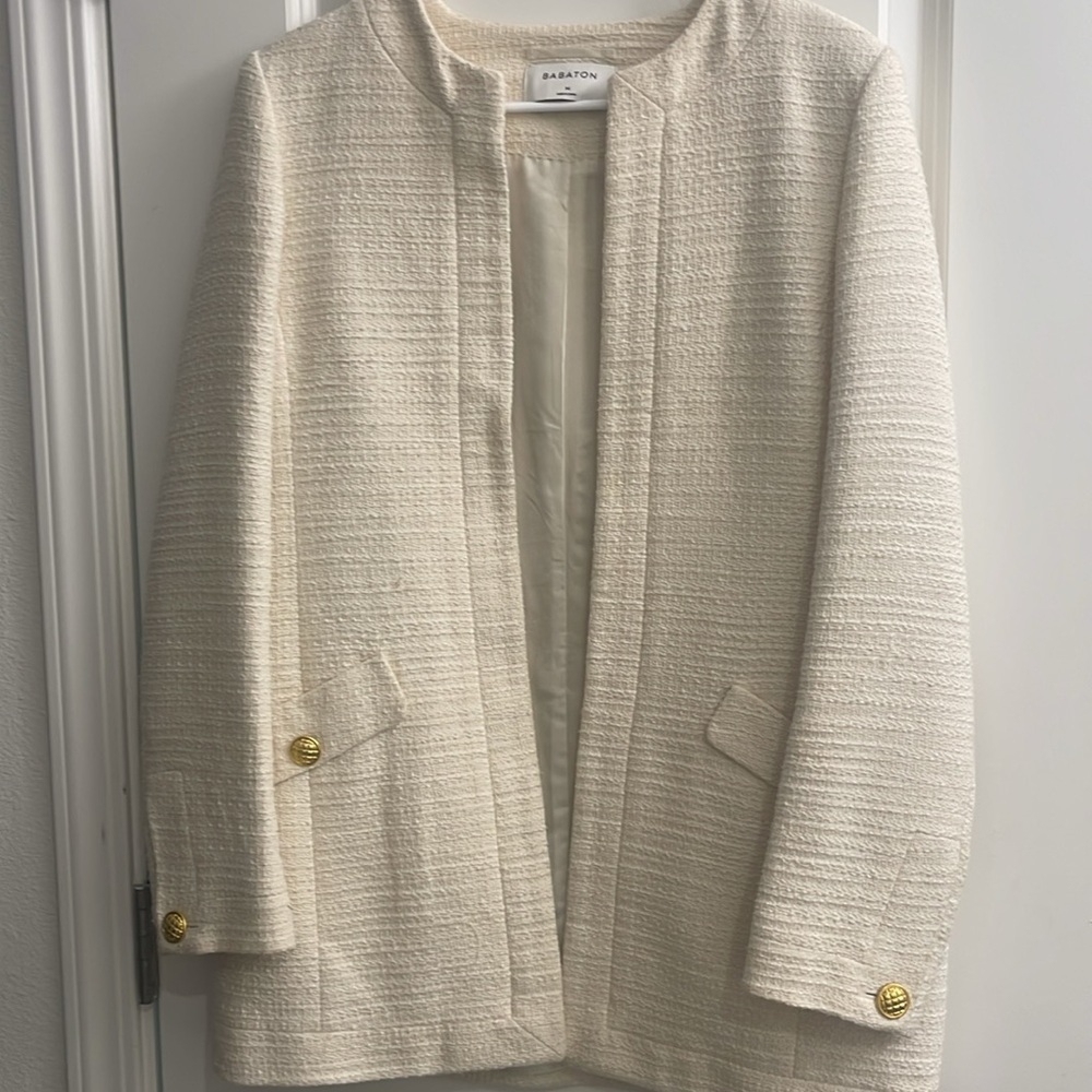 Babaton Cream Textured Collarless Blazer
